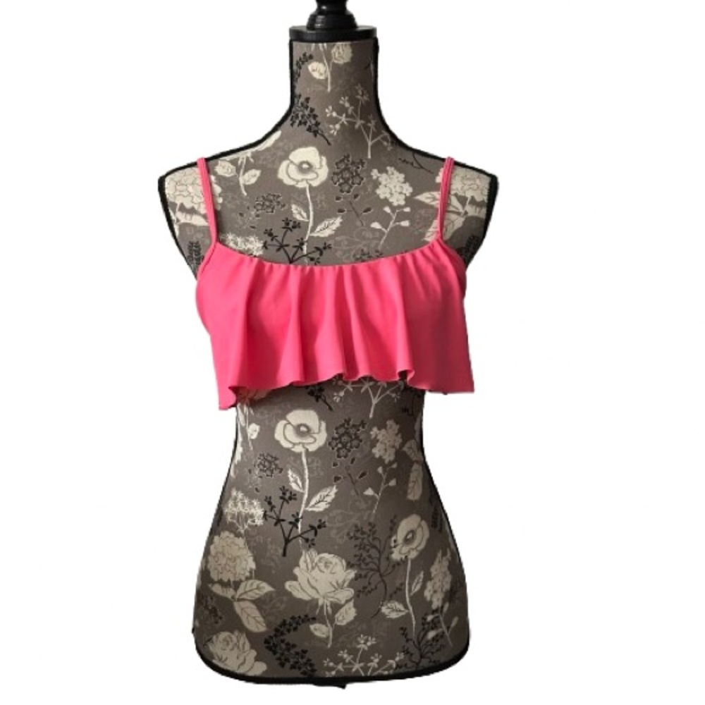 Reef Women' Sm Coral Pink With Ruffled Design Bikini Bra Top Beach/Pool Swimwear